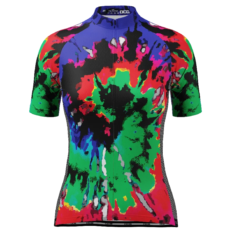 Women's Color Burn Tie Dye Short Sleeve Cycling Jersey Geometric Jersey Top