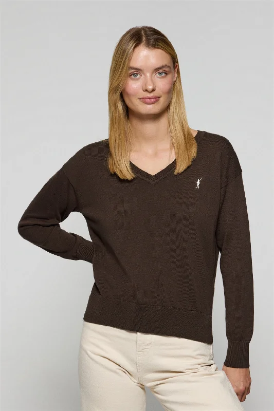 Jersey de punto marrón oscuro con cuello de pico y logo bordado Rigby Go Beige Jersey Tee Jersey de punto marrón oscuro con cuello de pico y logo bordado Rigby Go Beige Jersey Tee