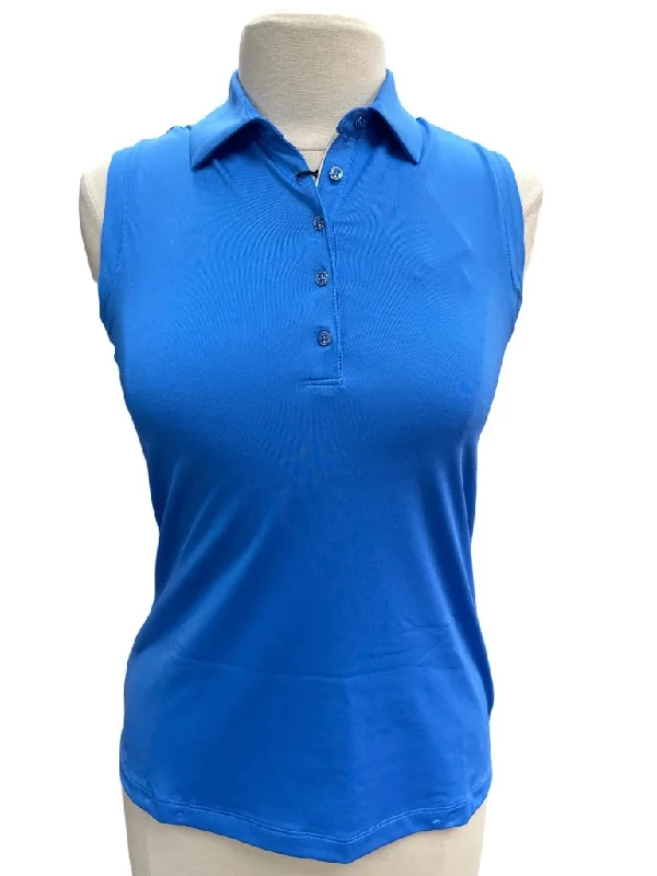 New Dunning Women's Alana Jersey Performance Sleeveless Golf Polo - Azure MSP$78 Travel Jersey Tee New Dunning Women's Alana Jersey Performance Sleeveless Golf Polo - Azure MSP$78 Travel Jersey Tee