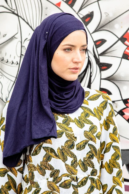 Navy Blue Jersey Hijab High Neck Jersey Shirt