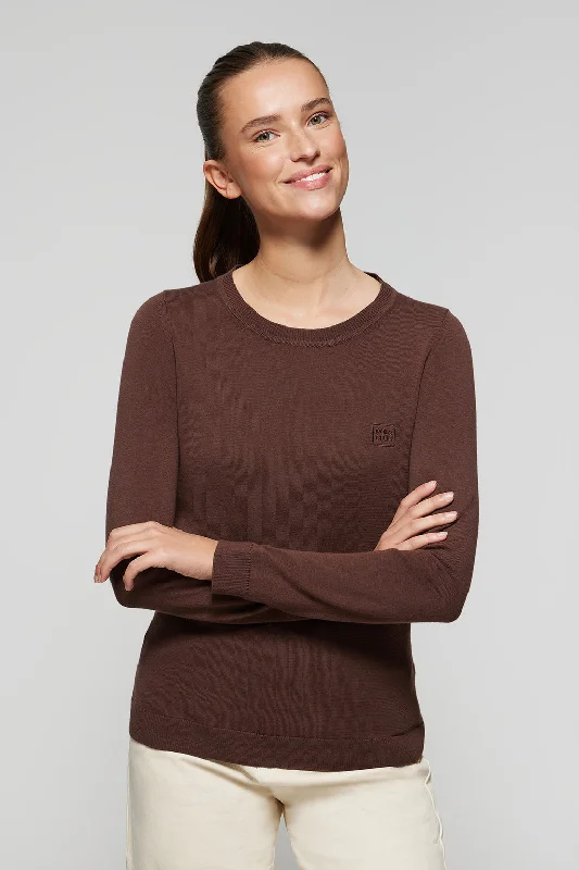 Jersey básico marrón de cuello redondo y logo bordado al tono Burgundy Jersey Tee