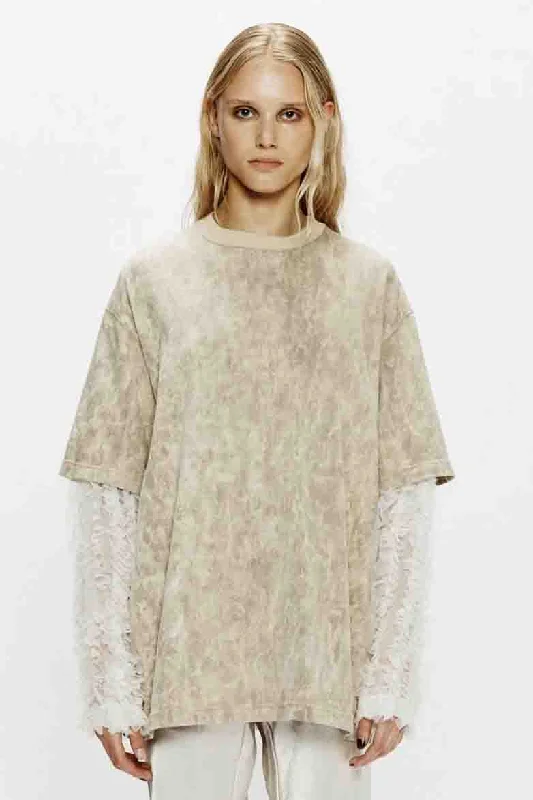 Double Layered Tee Tie Dye Jersey Beige Long Sleeve Jersey Tee