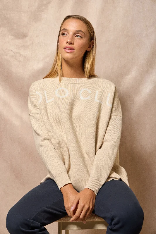 Jersey Gia de punto beige con logotipo Polo Club One Shoulder Jersey Shirt