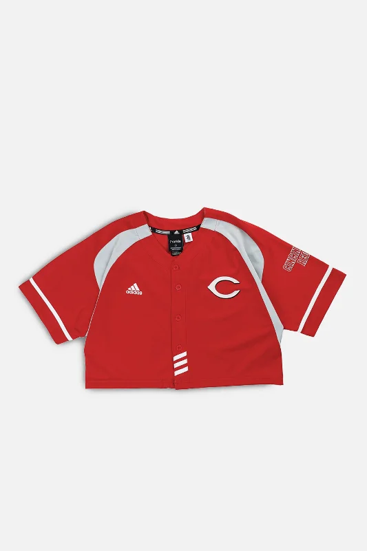 Rework Crop Cincinati Reds MLB Jersey - L Textured Jersey Blouse