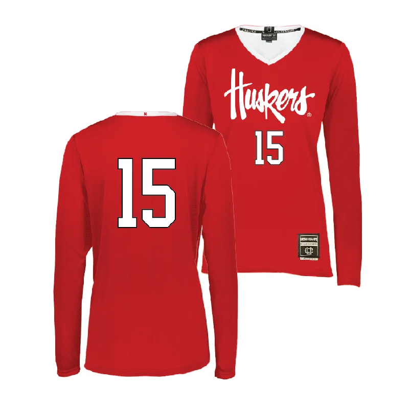 Red Nebraska Women's Volleyball Jersey - Andi Jackson Short Sleeve Jersey Top