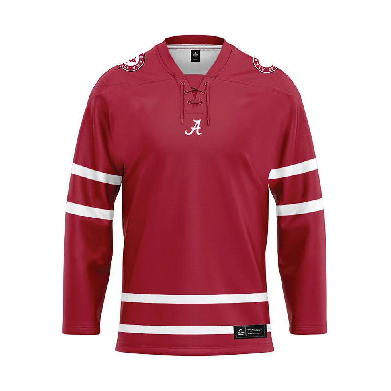 Alabama - NCAA Women's Swimming & Diving : Stella Watts - Crimson Hockey Jersey Holiday Jersey Tee Alabama - NCAA Women's Swimming & Diving : Stella Watts - Crimson Hockey Jersey Holiday Jersey Tee