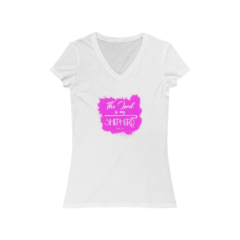 The Lord is My Shepherd Women's Jersey Short Sleeve V-Neck Tee Pastel Jersey Tee