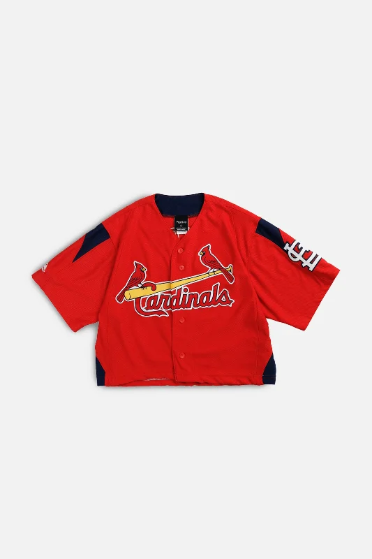 Rework Crop St. Louis Cardinals MLB Jersey - L Floral Jersey Blouse