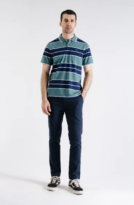 Yarn Dyed Jersey Polo Shirt Geometric Jersey Top