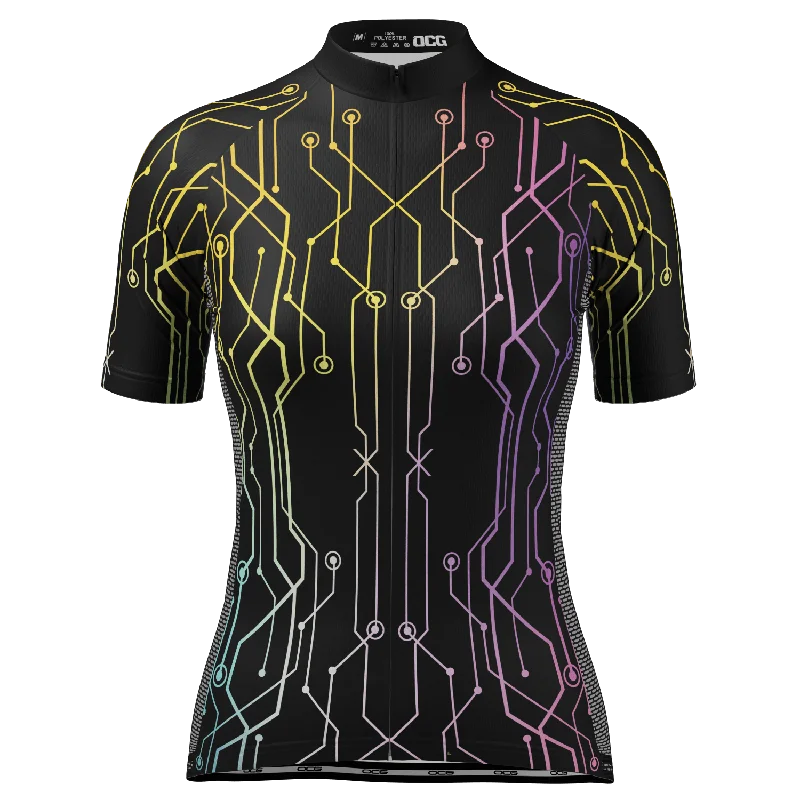Women's Holographic Circuit Short Sleeve Cycling Jersey Navy Blue Jersey Tee