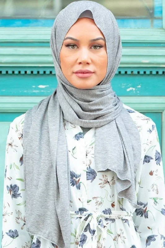 Heather Grey Jersey Hijab V Neck Jersey Blouse