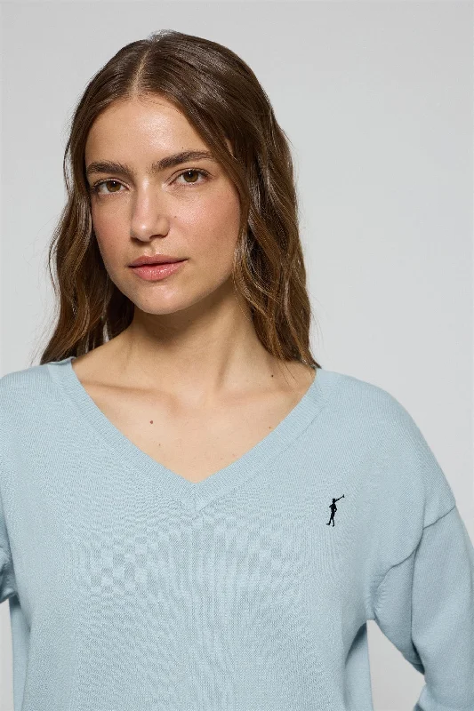 Jersey de punto azul claro con cuello de pico y logo bordado Rigby Go Ash Gray Jersey Tee Jersey de punto azul claro con cuello de pico y logo bordado Rigby Go Ash Gray Jersey Tee