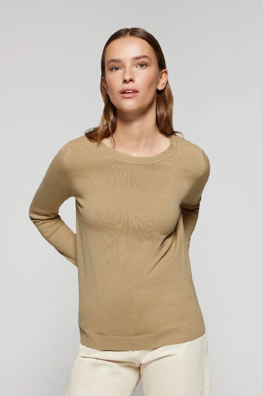 Jersey color camel de punto básico con cuello redondo y logo Rigby Go Maximalist Jersey Tee Jersey color camel de punto básico con cuello redondo y logo Rigby Go Maximalist Jersey Tee