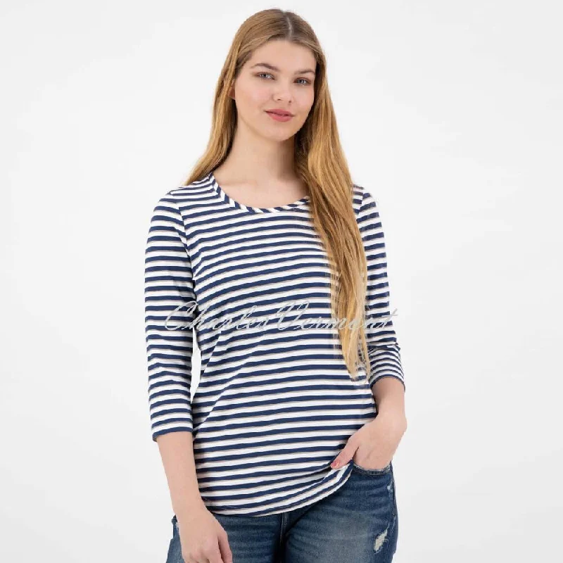 Just White Jersey Stretch Stripped Top - Style J2243 Designer Jersey Tee