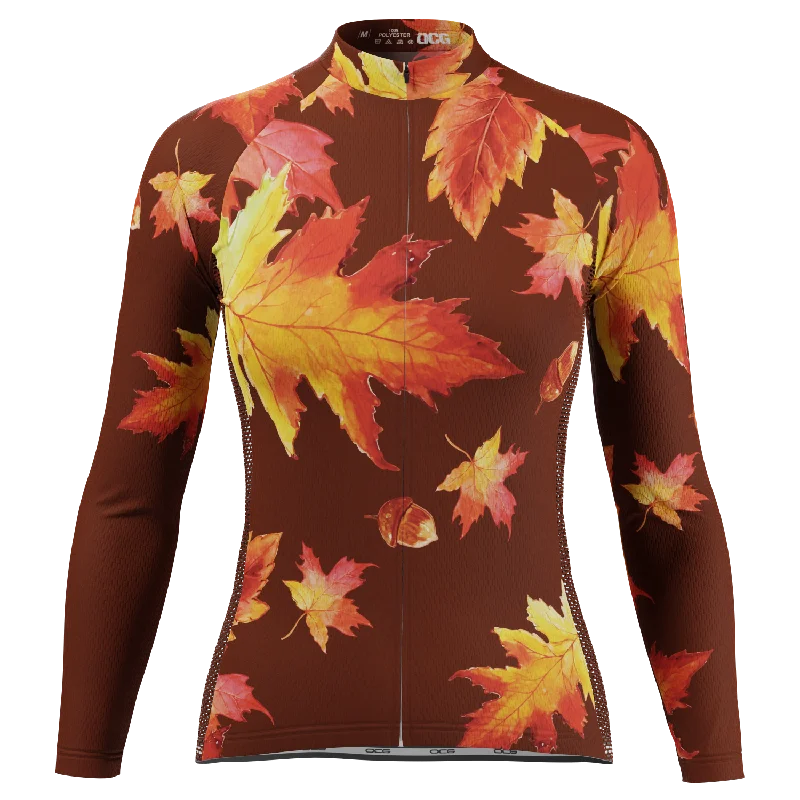 Women's Autumn Acorns Long Sleeve Cycling Jersey Designer Jersey Tee