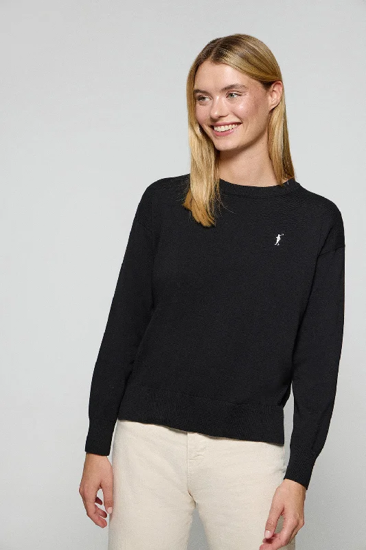 Jersey de punto negro con cuello redondo y logo bordado Rigby Go Silk Jersey Blouse