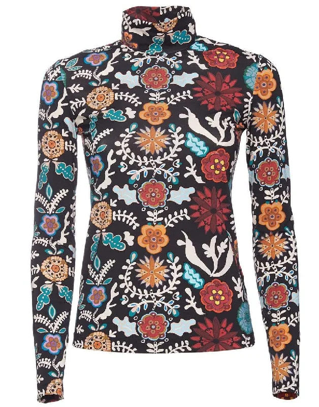 Fire Flower in Skinny Jersey Turtleneck Top Casual Weekend Jersey Tee