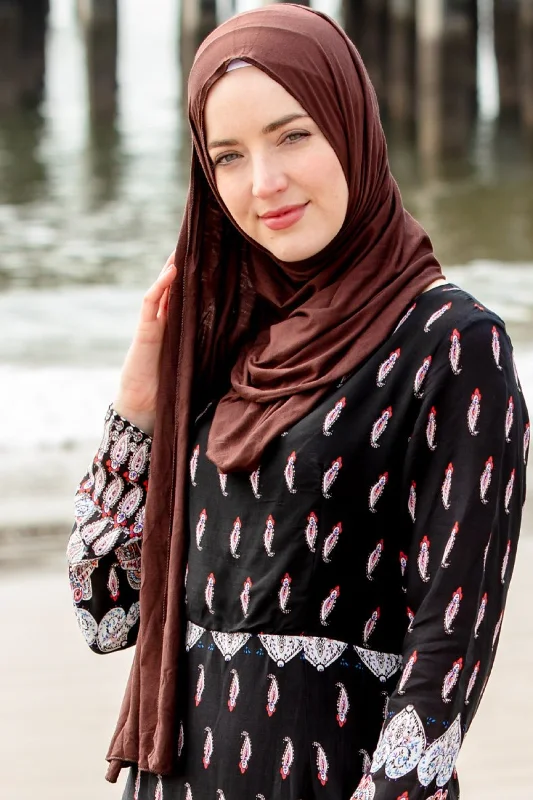 Brown Jersey Hijab Boat Neck Jersey Shirt
