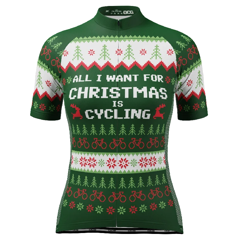 Women's All I Want For Christmas Short Sleeve Cycling Jersey Sky Blue Jersey Tee