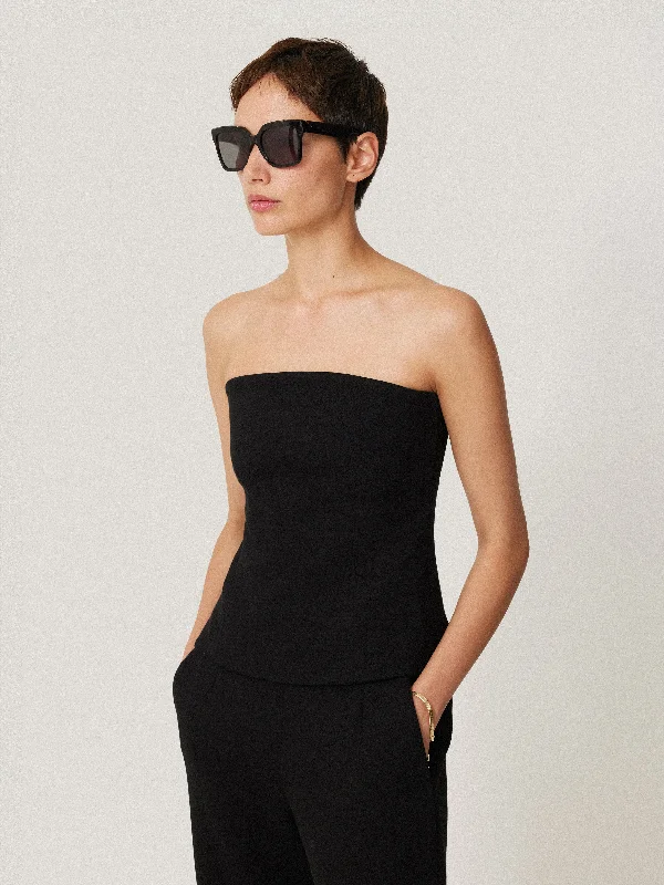 Crepe Ponte Jersey Strapless Top | Black Pastel Jersey Tee