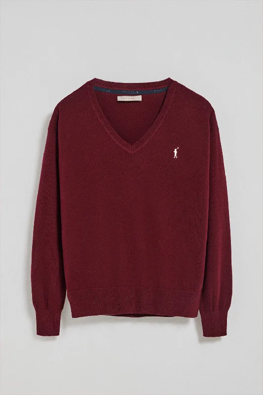 Jersey de punto granate con cuello de pico y logo bordado Rigby Go Comfortable Jersey Tee Jersey de punto granate con cuello de pico y logo bordado Rigby Go Comfortable Jersey Tee