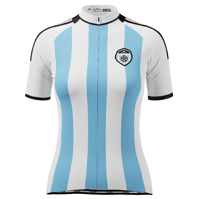 Women's Argentina Soccer Short Sleeve Cycling Jersey Holiday Jersey Tee