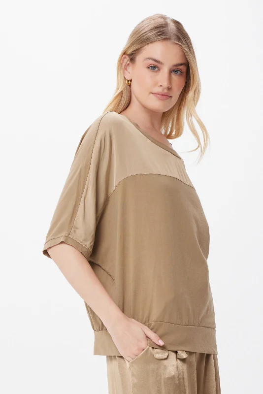 Suzy D Mottie Satin & Jersey Top - Black Comfortable Jersey Tee