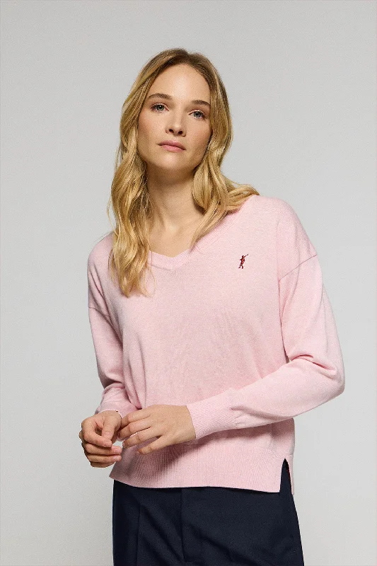 Jersey de punto color rosa vigoré con cuello de pico y logo bordado Rigby Go Polo Neck Jersey Top Jersey de punto color rosa vigoré con cuello de pico y logo bordado Rigby Go Polo Neck Jersey Top