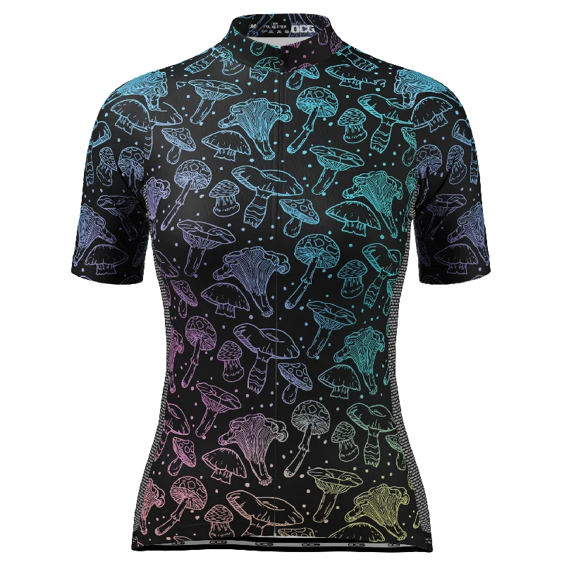 Women's Holographic Mushrooms Short Sleeve Cycling Jersey Pastel Jersey Tee