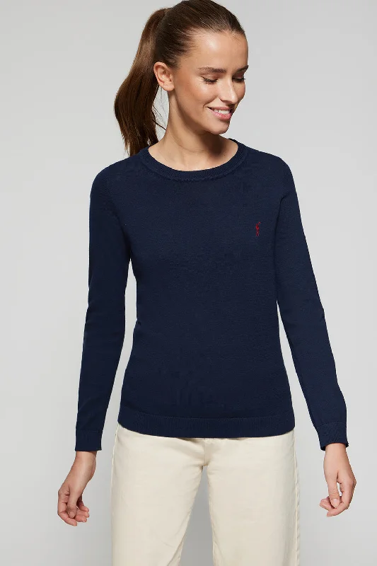 Jersey azul marino de punto básico con cuello redondo y logo Rigby Go Textured Jersey Blouse Jersey azul marino de punto básico con cuello redondo y logo Rigby Go Textured Jersey Blouse