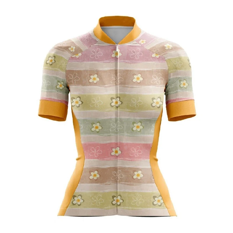 Watercolor Flowers Womens Cycling Jersey Navy Blue Jersey Tee