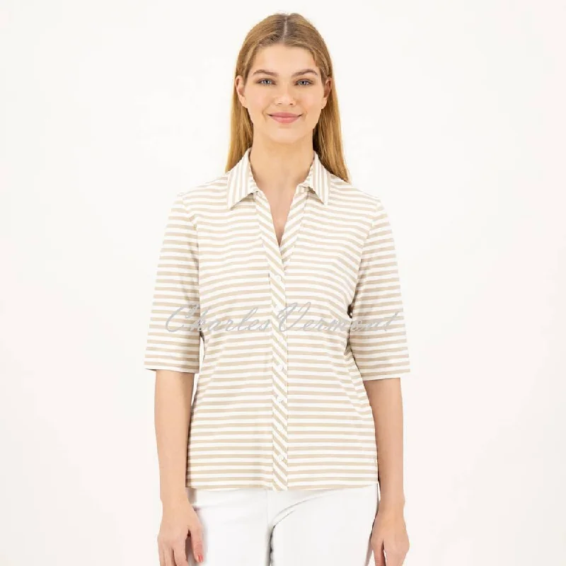 Just White Jersey Stretch Blouse - Style J1942 (Beige / Off-White) Branded Jersey Tee Just White Jersey Stretch Blouse - Style J1942 (Beige / Off-White) Branded Jersey Tee