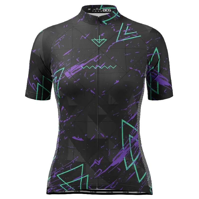 Women's Dark Geometry Short Sleeve Cycling Jersey Royal Blue Jersey Shirt