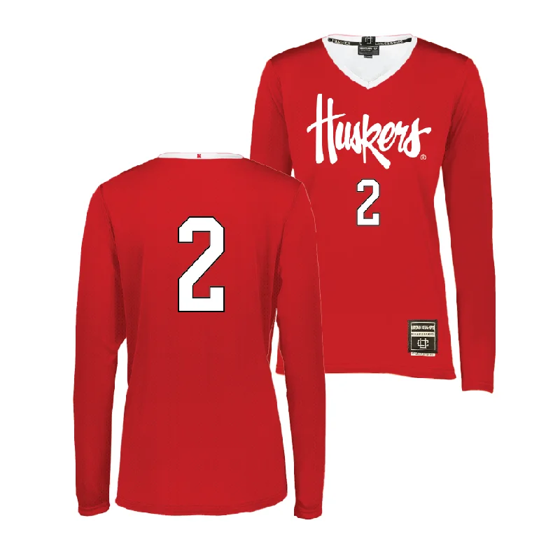 Red Nebraska Women's Volleyball Jersey - Bergen Reilly Long Sleeve Jersey Tee