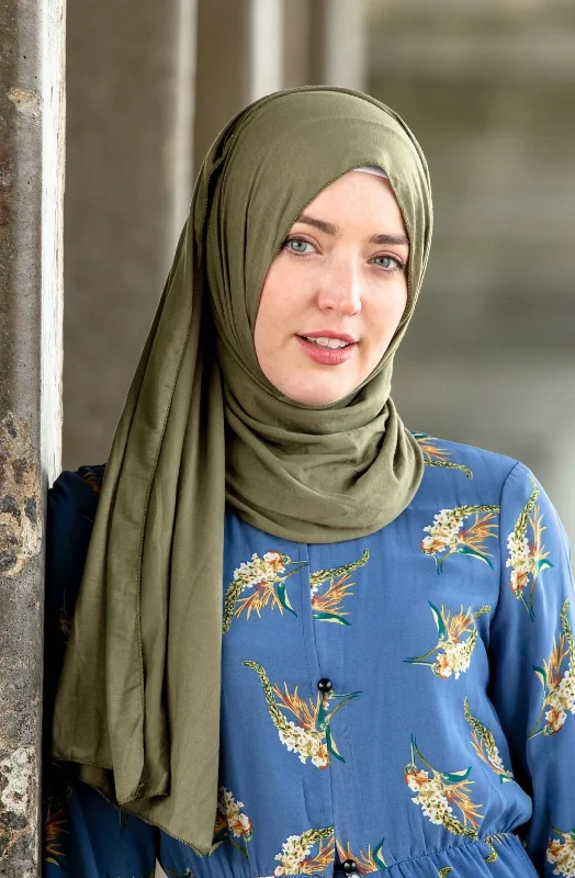 Olive Green Jersey Hijab Scoop Neck Jersey Top