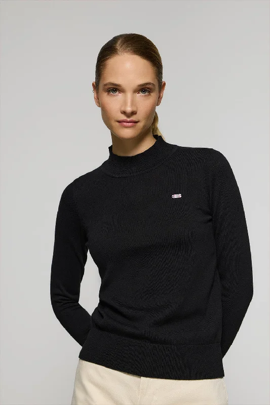 Jersey de punto negro con cuello elevado y detalle de botón nacarado PC Bright Color Jersey Top Jersey de punto negro con cuello elevado y detalle de botón nacarado PC Bright Color Jersey Top