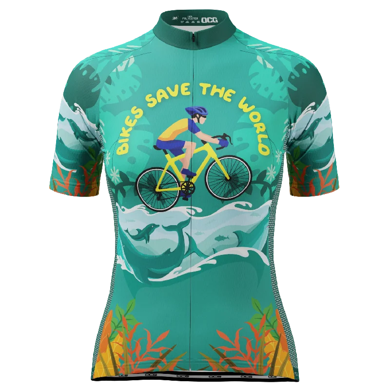 Women's Bikes Save The World Short Sleeve Cycling Jersey Animal Print Jersey Tee
