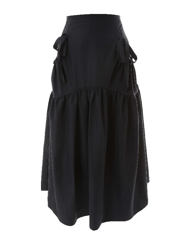 HSK510-TAFFETA BOW DETAIL SKIRT-Navy denim skirt fashionable