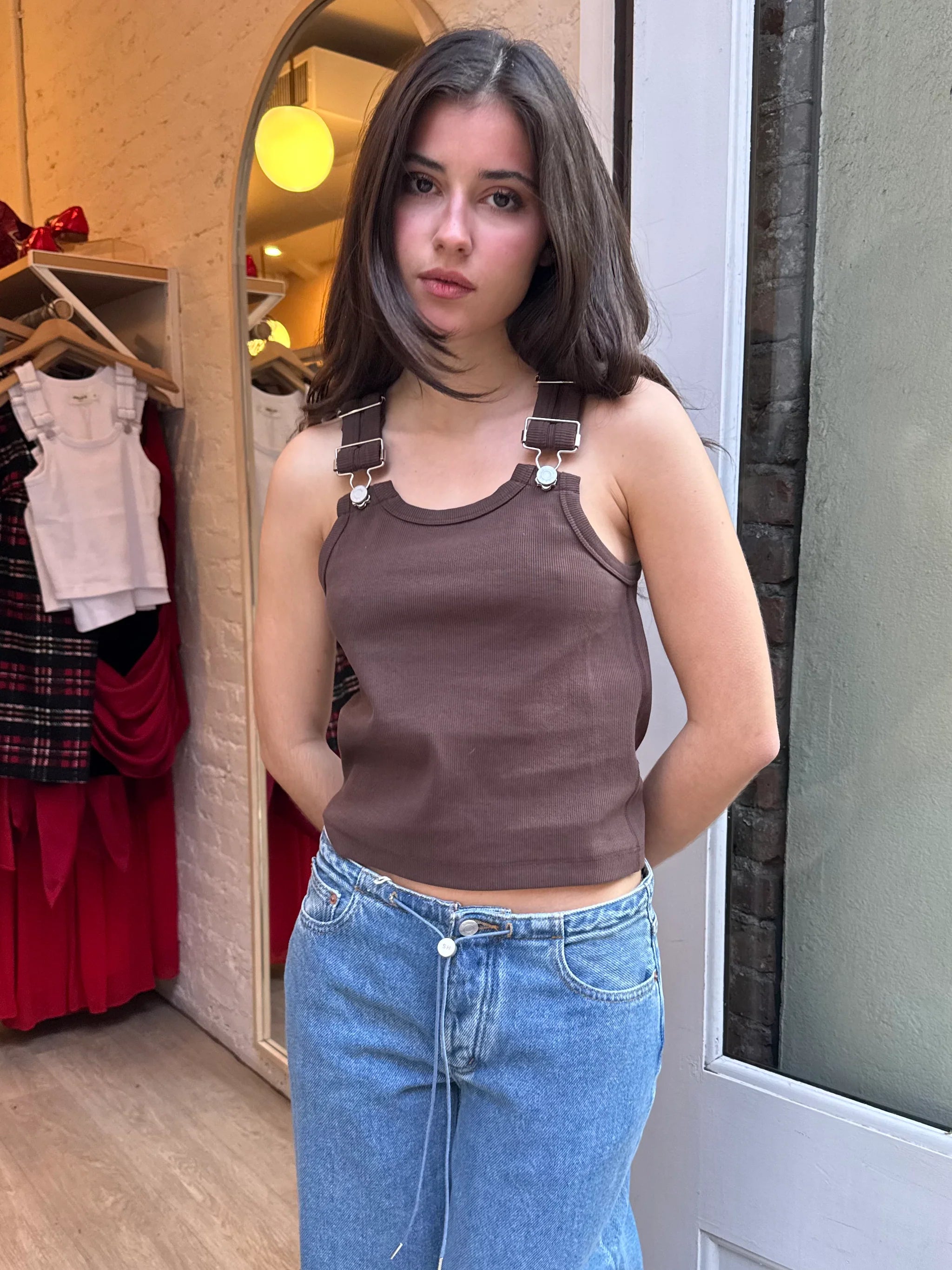 Brown Mississippi Tank off shoulder tank