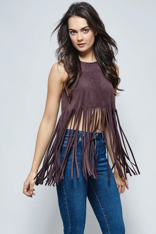 Fringe Crop Top Collared Crop Top Boat Neck A-Line