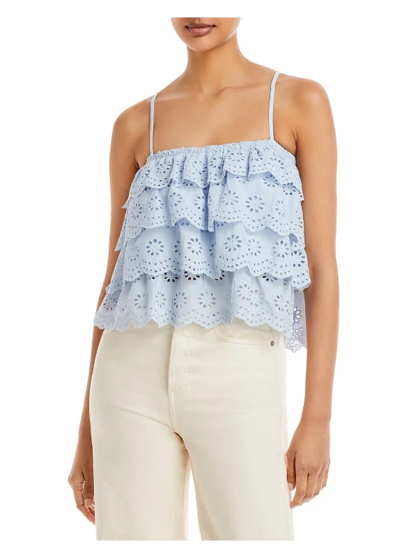 Womens Eyelet Tiered Tank Top cutout tank top