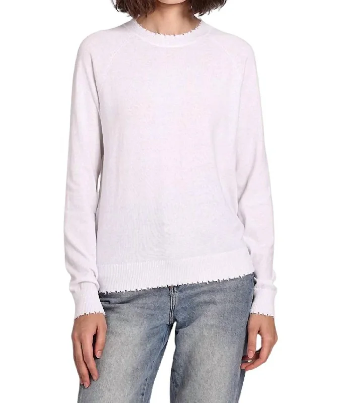Cashmere Crew Sweater In White Mesh Fabric Canvas Fabric Denim Fabric