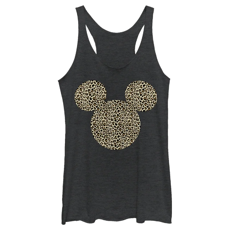 Women's Mickey & Friends Cheetah Print Mickey Mouse Logo Racerback Tank Top graphic tank top