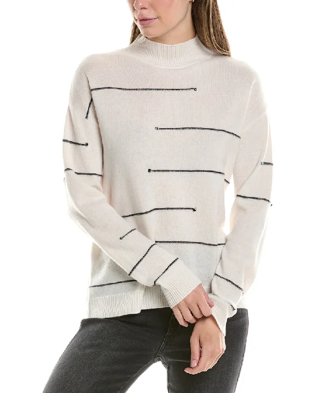 InCashmere Broken Stripe Cashmere Sweater Soft Cozy Warm
