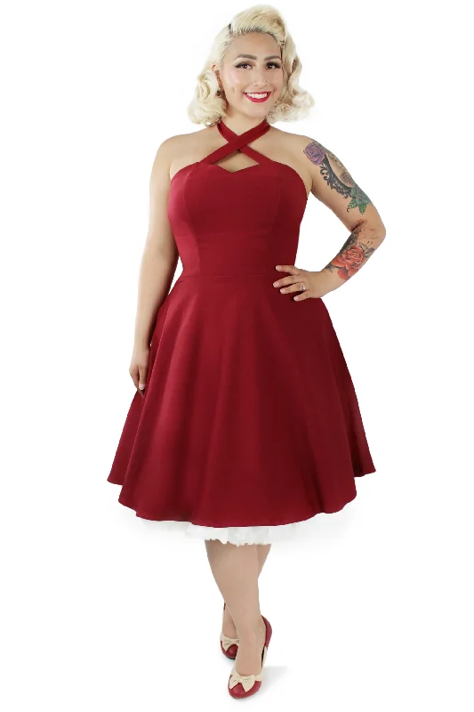 Burgundy Criss Cross Halter Dress Tunics Formal black