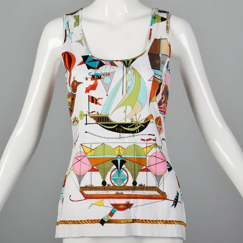 2000s Hermes Airship Print Tank Top lavender tank top