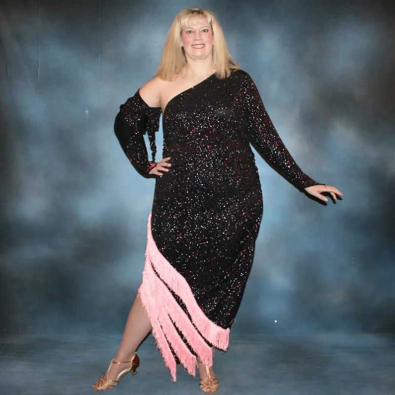 Black Plus Size Latin-Rhythm-Tango Dress with Pink Accents-Rosa Tunics Brand named