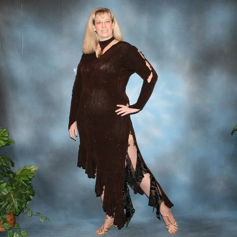 Plus Size Brown Tango-Rumba-Bolero Dress with Black Accents-Marianna Tunics Recommended stylist