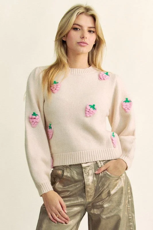 Davi & Dani Crochet Strawberry Round Neck Sweater Satin Fabric Silk Fabric Chiffon Fabric Davi & Dani Crochet Strawberry Round Neck Sweater Satin Fabric Silk Fabric Chiffon Fabric