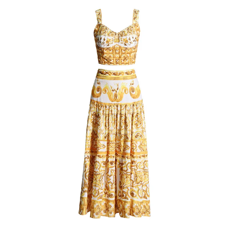 Regal Floral Print Cotton Blend Crop Tank Top High Waist Skirt Matching Set sequin tank top Regal Floral Print Cotton Blend Crop Tank Top High Waist Skirt Matching Set sequin tank top